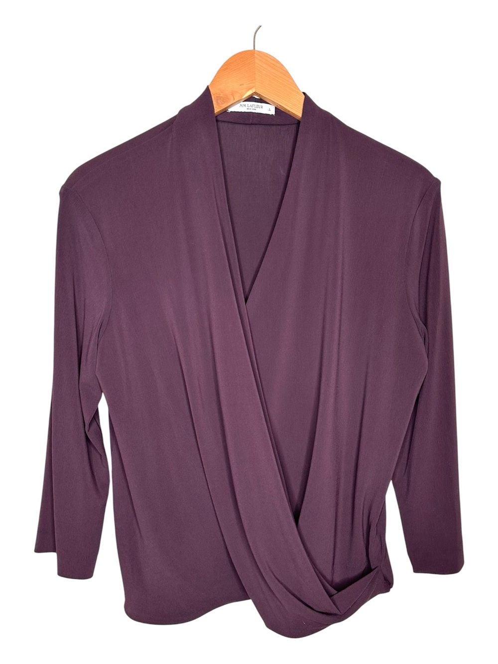 MM Lafleur The Deneuve Wrap-Front Blouse Size Large Fitted Professional Plum